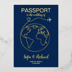 Passport Wedding Destination Gold Foil Wereldkaart Folie Uitnodiging