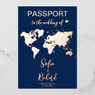 Passport Wedding Destination Gold Foil Wereldkaart Folie Uitnodiging