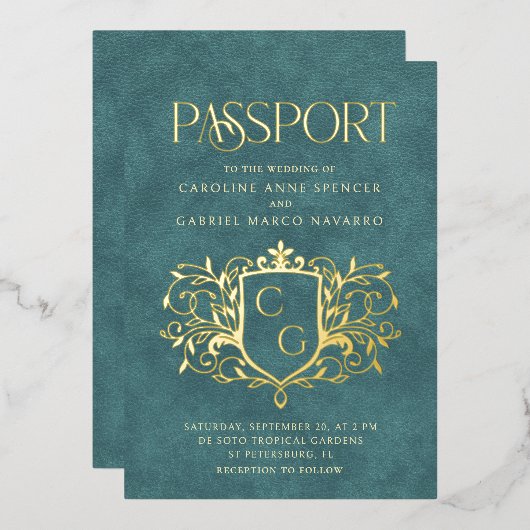 Passport Wedding Folie Uitnodiging (Voorkant / Achterkant)