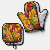 Pasta art achtergrond ovenwant & pannenlap set (Voorkant / Achterkant)