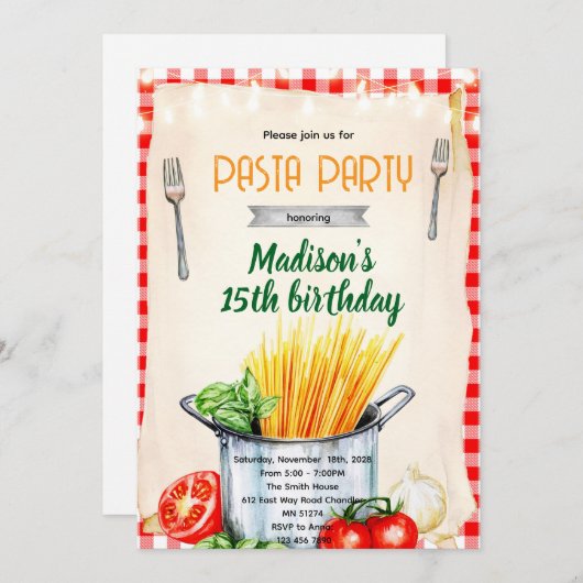 Pasta Class Party Invitation (Devant / Derrière)