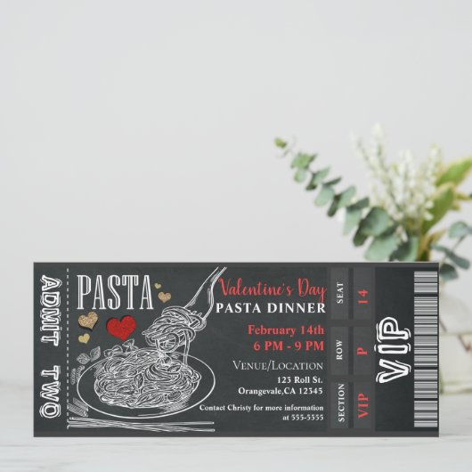 Pasta Dinner Chalk Valentijnsdag Dinner Party Kaart (Staand voorkant)