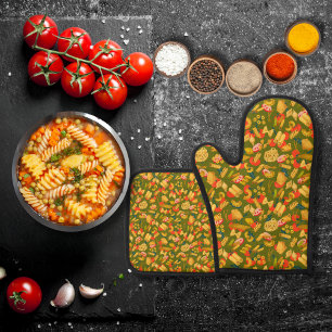 Pasta en groenten olijfgroen ovenwant & pannenlap set