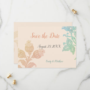  pasta Floral Peach Green Weddind Save The Date