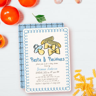 Pasta & Fopspenen Doodle Blauwe Jongen Baby Shower Kaart