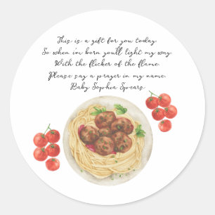Pasta gehaktbal Baby shower Gebed Kaars Ronde Sticker