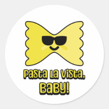 Pasta la vista, baby! Schattigee pasta pun cartoon