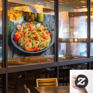 Pasta met Zeevruchten Garnalen Mosselen Kruiden 2 Raamsticker