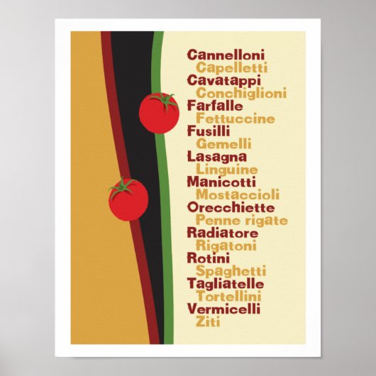 Pasta Namen Keuken Kunst poster (Voorkant)