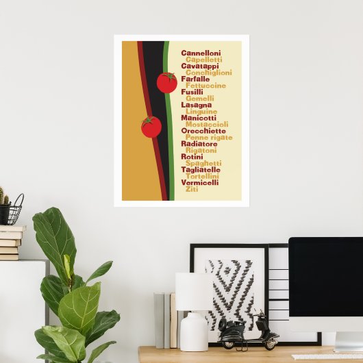 Pasta Names Kitchen Art poster (Thuiskantoor)