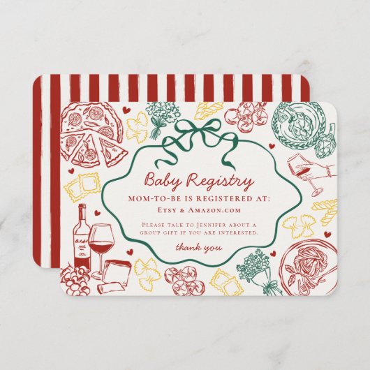Pasta Special Delivery Italian Theme Baby Registry Informatiekaartje (Voorkant / Achterkant)