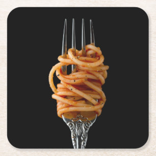Pasta spun on a Fork, Food Spaghetti Vierkante Kartonnen Onderzetter