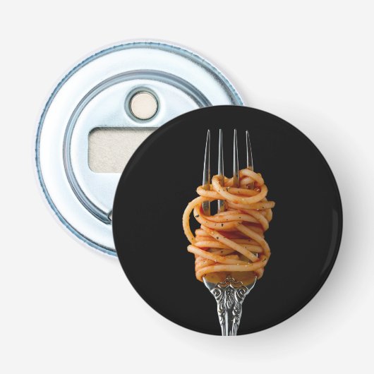 Pasta spun op een vork, Food Spaghetti Button Flesopener (Voorkant)