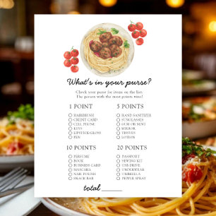 Pasta - Wat zit er in je tas baby shower spel