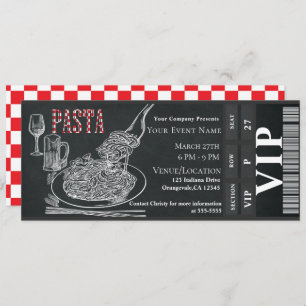 Pasta WIne Dinner Chalk VIP Dinner Party Ticket Kaart