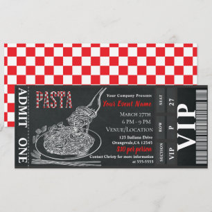 Pastadiner Krijt VIP Landelijk Diner Party Ticket Kaart