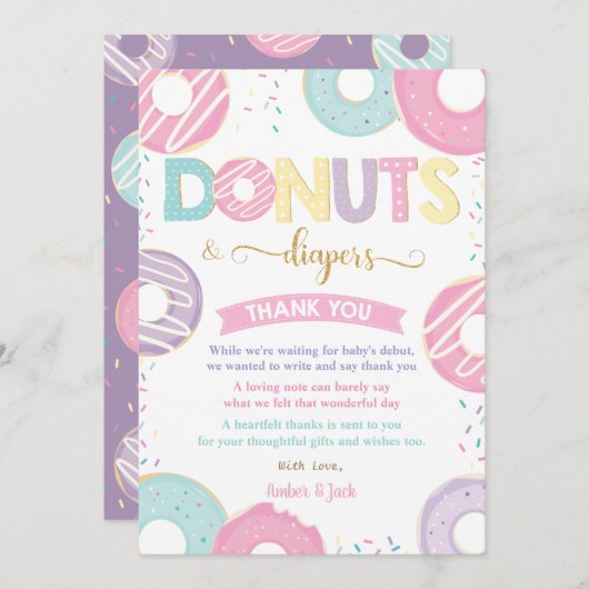 Pasteeldonuts en -luiers Baby shower Bedankkaart (Voorkant / Achterkant)
