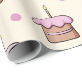 Pasteelgeel en roze cake en uw harten verjaardag cadeaupapier (Rol Hoek)