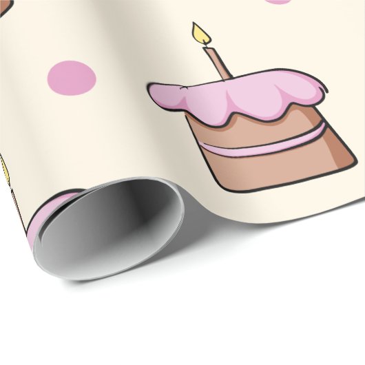 Pasteelgeel en roze cake en uw harten verjaardag cadeaupapier (Rol Hoek)