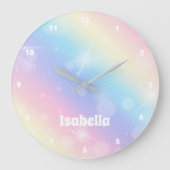  pasteelregenboog Sparkle Monogram Girly Kinder Grote Klok (Voorkant)