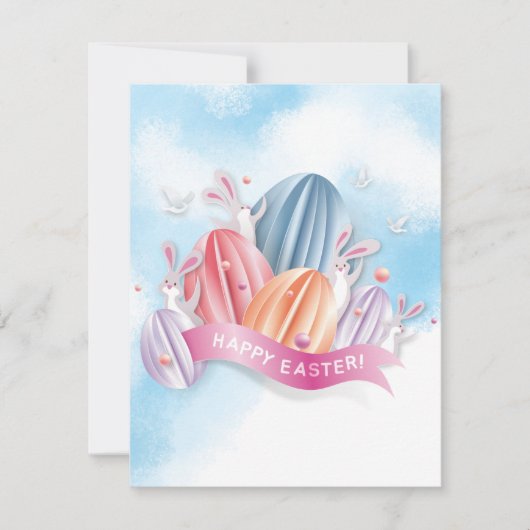 pasteipap 3D-paaseieren met uitnodiging van bunny  (Voorkant)