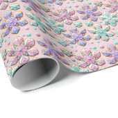 Pastel 3D sneeuwvlokken op roze Cadeaupapier (Rol Hoek)