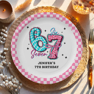 Pastel 67 Six Seven Girl Birthday Party Papieren Bordje