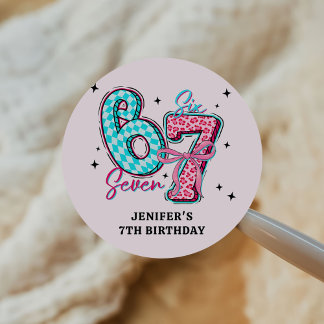 Pastel 67 Six Seven Girl Birthday Party Ronde Sticker