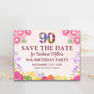 Pastel 90e verjaardag Save The Date bloem Aankondigingskaart