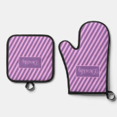 Pastel Aangepaste roze en lavender Striped Ovenwant & Pannenlap Set (Voorkant)
