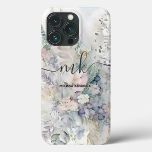 Pastel Abstract Bloemen Monogram Naam iPhone 13 Pro Hoesje