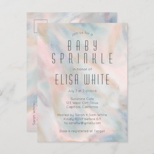 Pastel Abstract Elegant Chique CUSTOM BABY SPRINKL Uitnodiging Briefkaart (Voorkant / Achterkant)