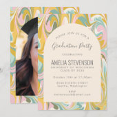 Pastel Abstract Marble Photo Graduparty Kaart (Voorkant / Achterkant)