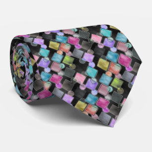 Pastel Abstract Retro Squares Polka Dots Patroon Stropdas