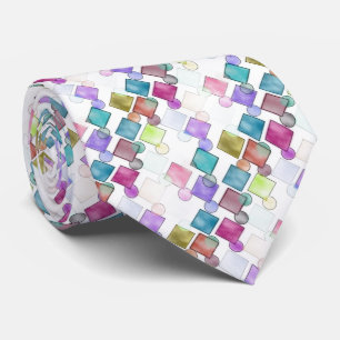 Pastel Abstract Retro Squares Polka Dots Patroon Stropdas