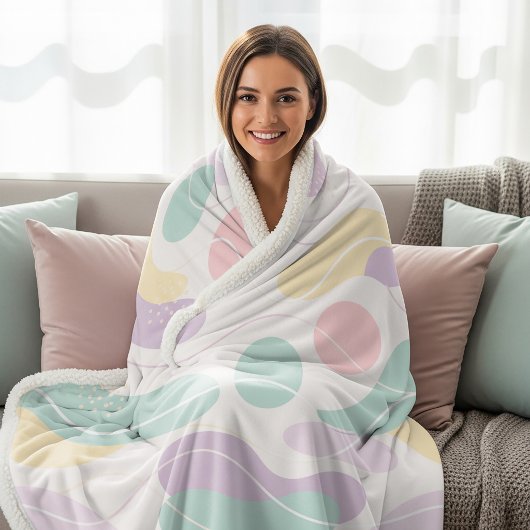 Pastel Abstract Seamless Pattern Waves and Circles Sherpa Deken