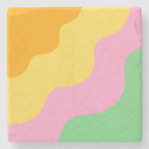 Pastel Abstract Sinaasappel Roze Groen Wavy Stripe Stenen Onderzetter