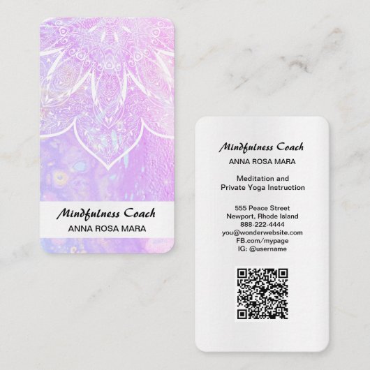 *~* Pastel Abstracte QR-code Mandala Folie AP2 Visitekaartje (Voorkant / Achterkant)