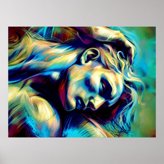 Pastel Abstracte schets liggend Man blauw groen Poster (Voorkant)