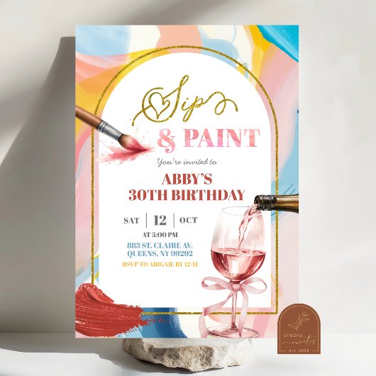 Pastel Adult Birthday Paint and Sip Invitation