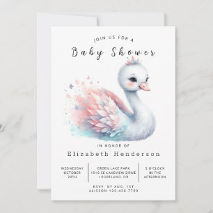 Pastel afdrukbare zwaan Baby shower Kaart