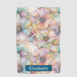 Pastel Alcohol Ink Floral Personalized Golfhanddoek