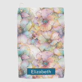 Pastel Alcohol Ink Floral Personalized Golfhanddoek