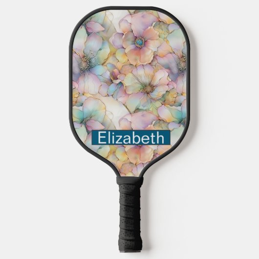Pastel Alcohol Ink Floral Personalized Pickleball Paddle (Voorkant)