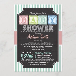Pastel Alphabet Blocks Krijtbord look Baby shower Kaart