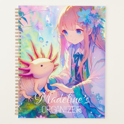 Pastel Anime Girl et un Axolotl Personnalisé (Devant)