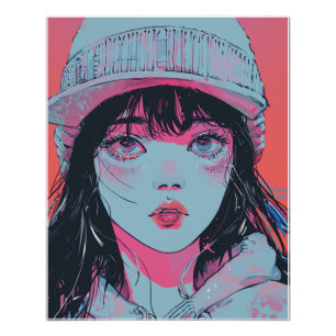 Pastel Anime Meisje in Muts Kunst Perfect Poster