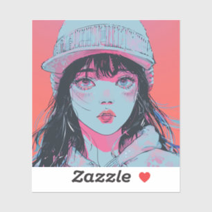 Pastel Anime Meisje in Muts Kunst Sticker