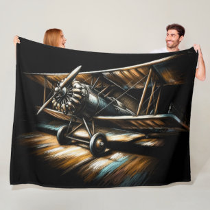 Pastel Antiek tweedekker vleugelvliegtuig Fleece Deken