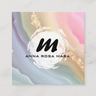 *~* Pastel AP66 Gouden Glitter Regenboog Agaat QR Vierkante Visitekaartje